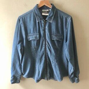 BILL BLASS Vintage Zip Up Denim Shirt